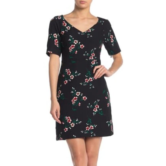 Draper James black floral dress v-neck shift red green a-line Reese new 4 - Picture 1 of 6